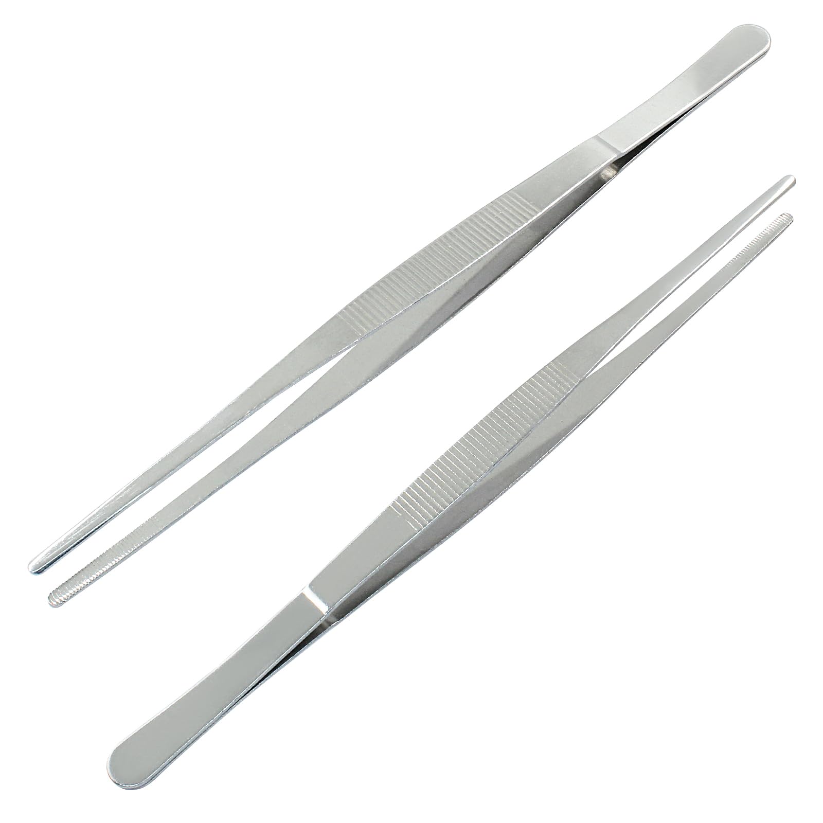 Cionyce 2 Pcs 10 Inch Stainless Steel Forceps, Straight Metal Tweezers General Application for Kitchen, Crafts, Plants