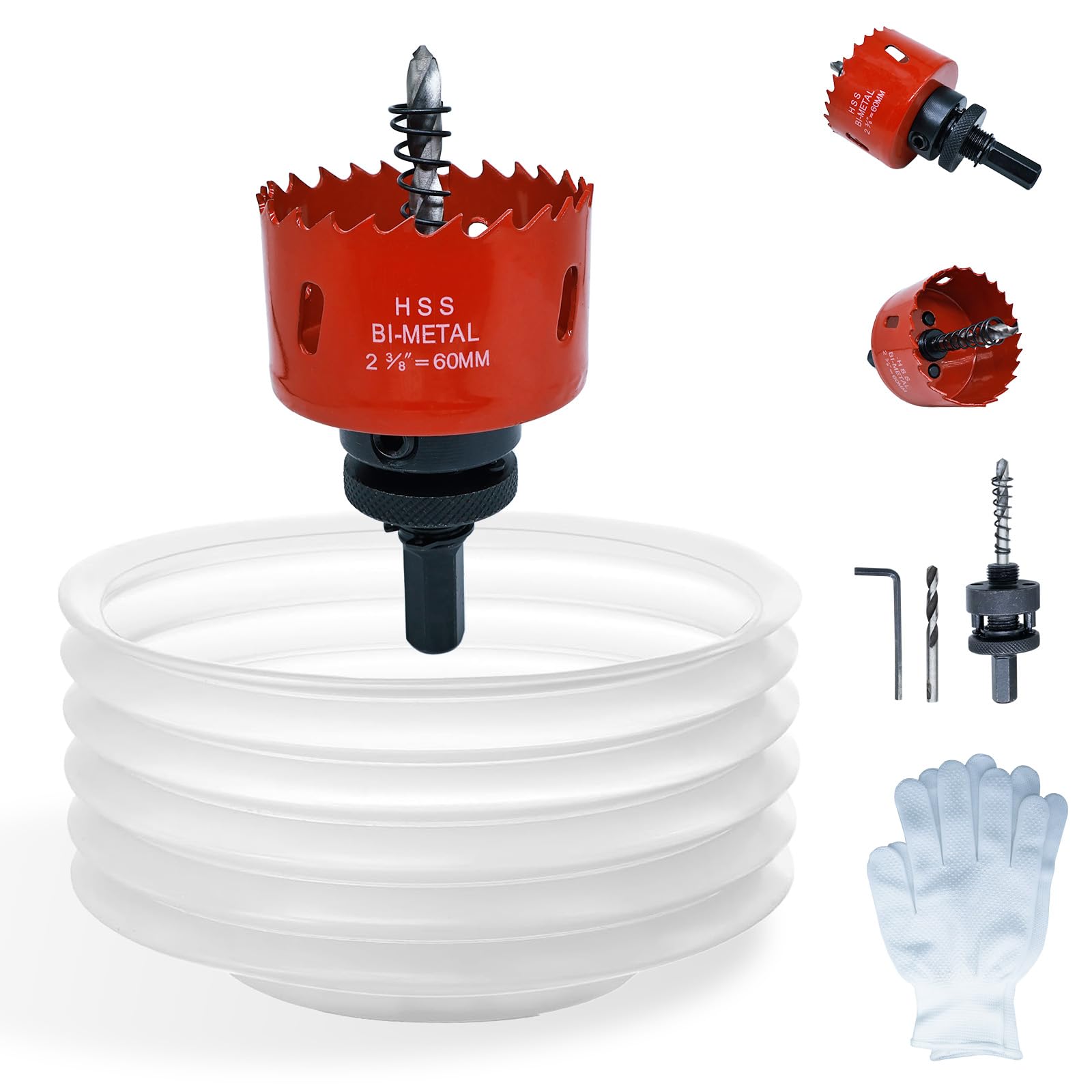 2.38 Hole Saw for Recessed Lights, 2-3/8 Inch Hole Cutter with Dust Bowl Catcher for Led Recessed Lighting 2-3/8 Inch and Wood Metal Drywall, Bi-Metal