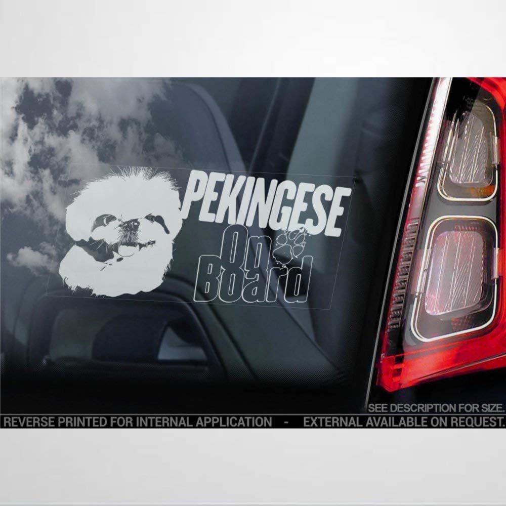 Pekingese on Board Vinyl Car Sticker, Peking Lion Dog Board Decal, Car Accessories, Laptop Decal, Car Decoration, Bumper Stickers for for Windows, Cars, Trucks, Etc.