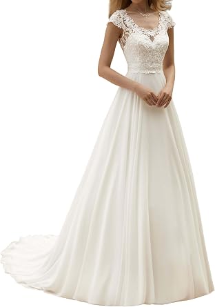 Cupocupa Lace Chiffon Wedding Dress for Bride, A-Line Gown, Corset Back