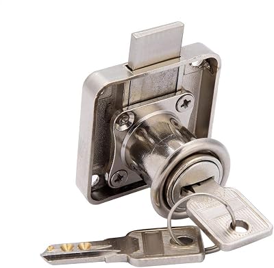 Cylinder Cupboard Drawer Lock Zinc Alloy Cabinet Deadbolt Lock Square Base Screw Fixed Furniture Security Lock with 2 Keys(138-22)