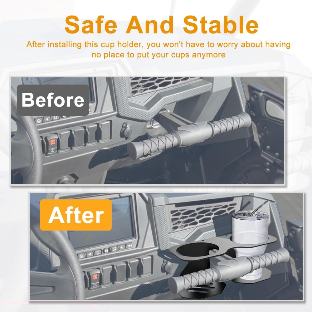 Grab Bar Cup Holder, Passenger Grab Handle Drink Holder Fit for Polaris RZR 570/800 / 900 / XP 1000 / XP Turbo
