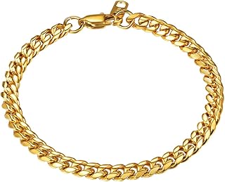 إسورة من بروستيل للنساء، مصنوعة من الستانلس ستيل المطلي بالذهب، بلون أسود وتصميم تشين، متوفرة بمقاس 19 و 21 سم