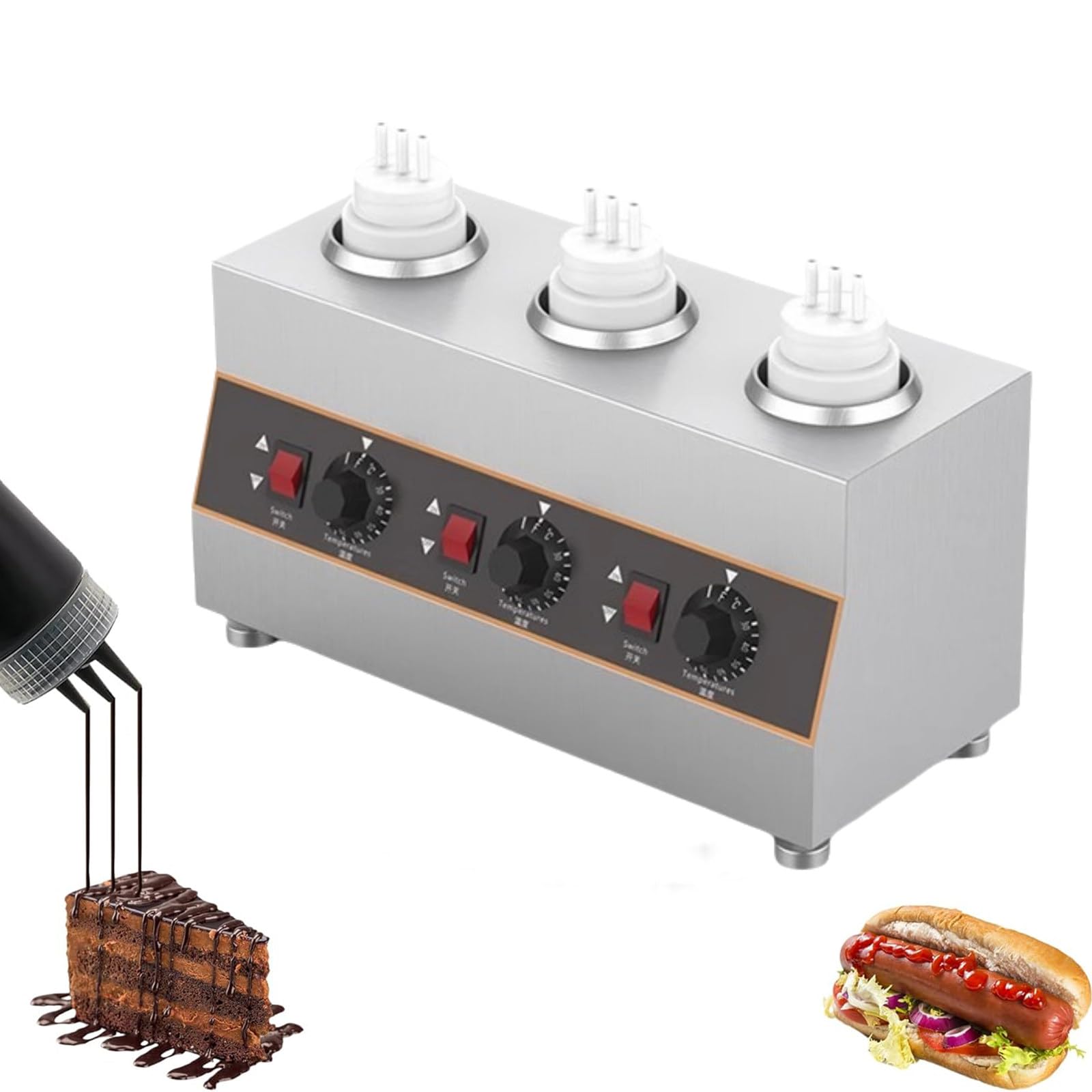 Calentador Eléctrico De Salsa De Queso, Calentador De Salsa De Chocolate Con Queso, Calentador Dispensador De Queso Para Nachos, Temperatura Ajustable 30-85℃ / 86-185℉, Control Independiente 3网格