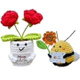Gifts for Mothers Day 2PCS Positive Crochet Animals Bees Rose Flower, Positive Support Crochet Appreciation Mom Present, Inspirational Nuggets Birthday Gifts for Mom
