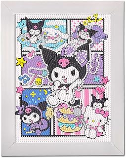 PERFECTSIGHT Cute 5D Diamond Art Kits with Wooden Frame, Kawaii DIY Painting Art for Adults Teen, Diamond Arts and Crafts Sets, Big Gem Full Drill Diamond Dots for Home Wall Decor (Comic Kuro)