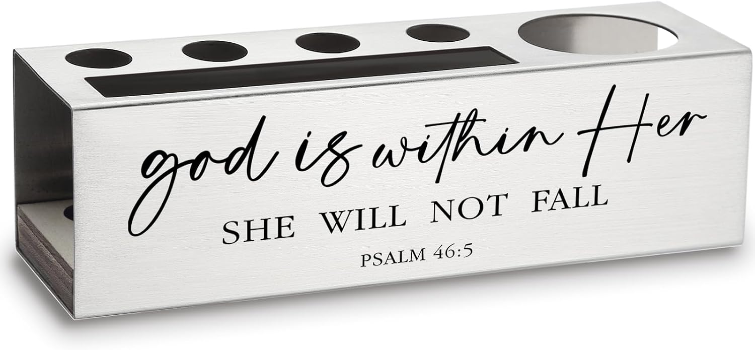 Psalm 46 5 Gifts, God is Within Her She Will Not Fall Christian Religious Gifts Pen Holder, Psalm 465 Bible Verse Spiritual Encouragement Gifts for Women, Men, Coworkers Pencil Pen Holders ASB53