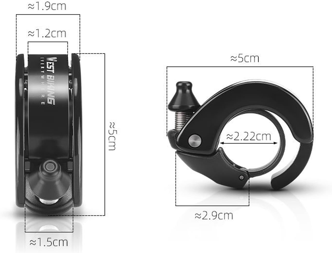 Bicycle Bell Concealed Loud 100 dB MTB Bell Bicycle Children for Mountain Bike, E-Scooter, Walker - 22.2 mm/0.78 Inch Handlebar