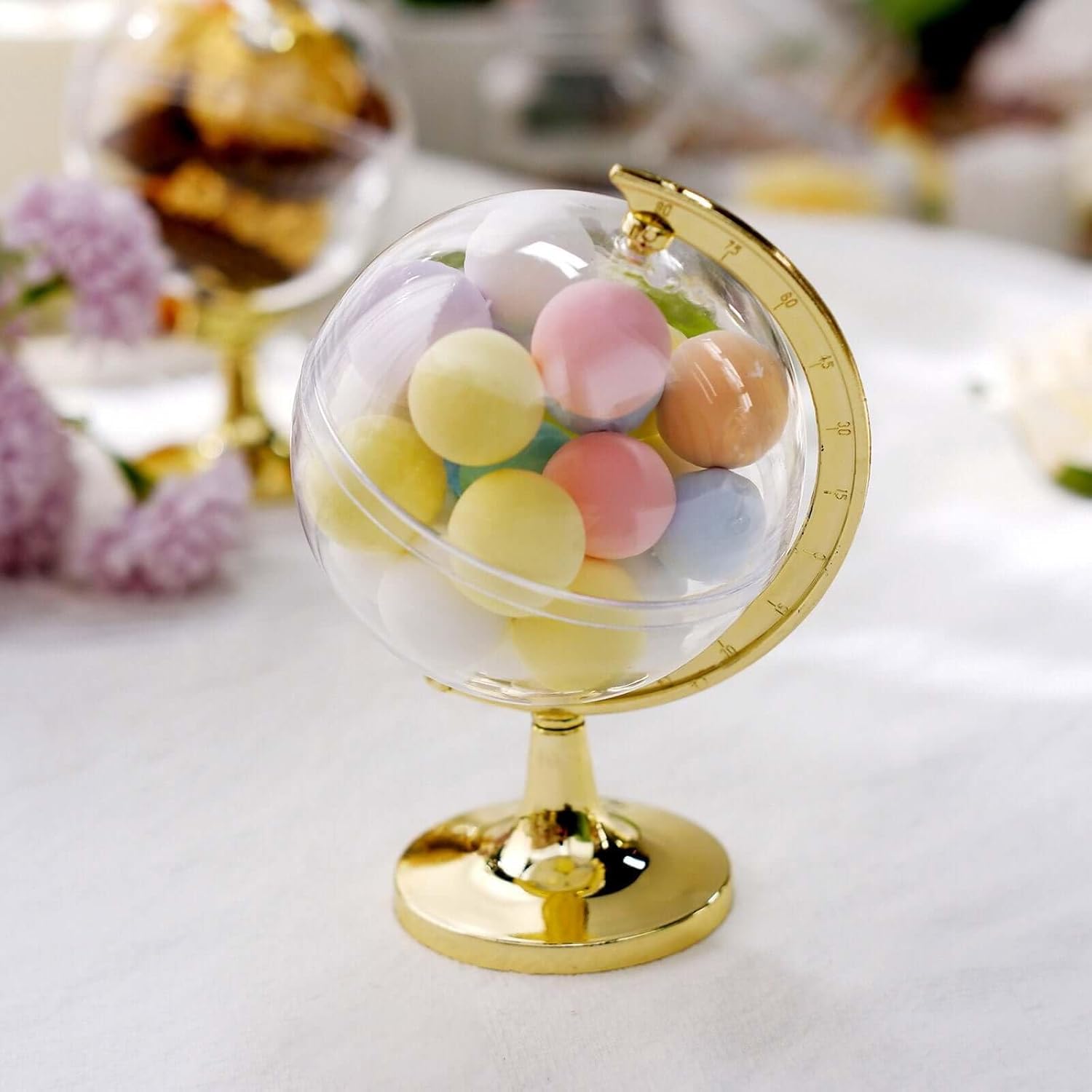 Efavormart 12 Pack Mini Gold Globe Candy Favor Containers, 4.5" Fillable Plastic Jars for Weddings, Bridal Showers & Travel Theme Party Decorations