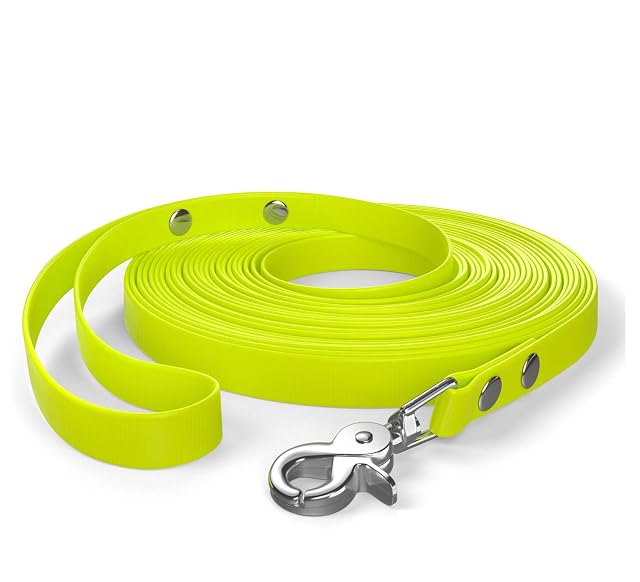 Correa de Arrastre de 10 m, Correa para Perros, Lazo de Mano, Amarillo neón, Muy Resistente