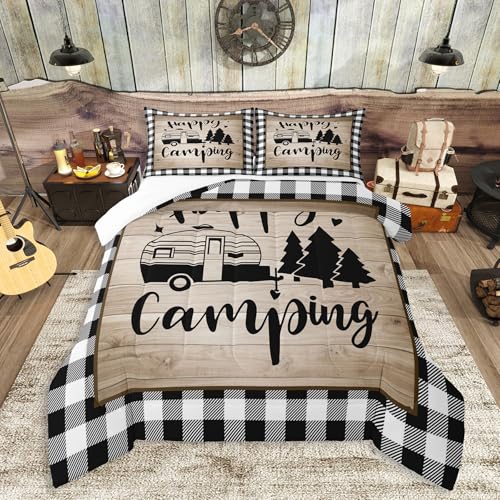 Grid Camper Queen Comforter Set with Pillowcases