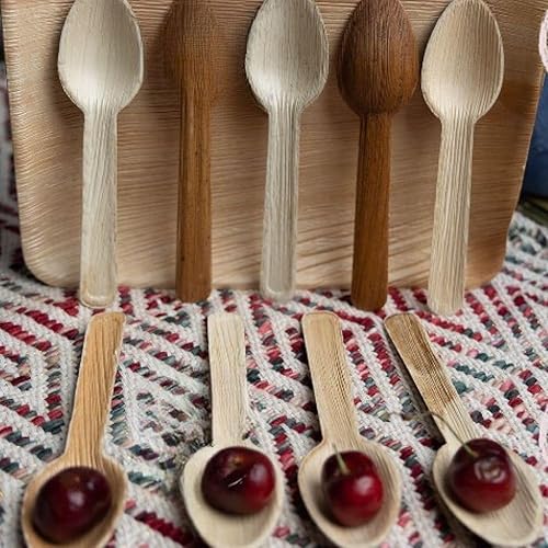 Miniatura 8 de Dtocs Cucharas de hoja de palma de 6 pulgadas (50 unidades)  Cucharas de bambú como cubiertos desechables compostables naturales ecológicos