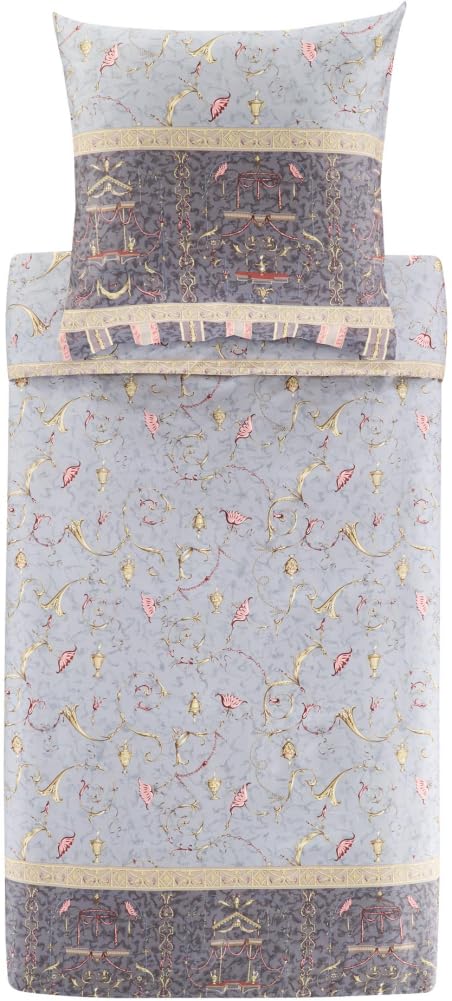 Bassetti Oplontis 9331448 Bed Linen + 2 Pillowcases Made of 100% Cotton Satin in Grey G1, Dimensions: 200 x 200 cm + 2 K 80 x 80 cm