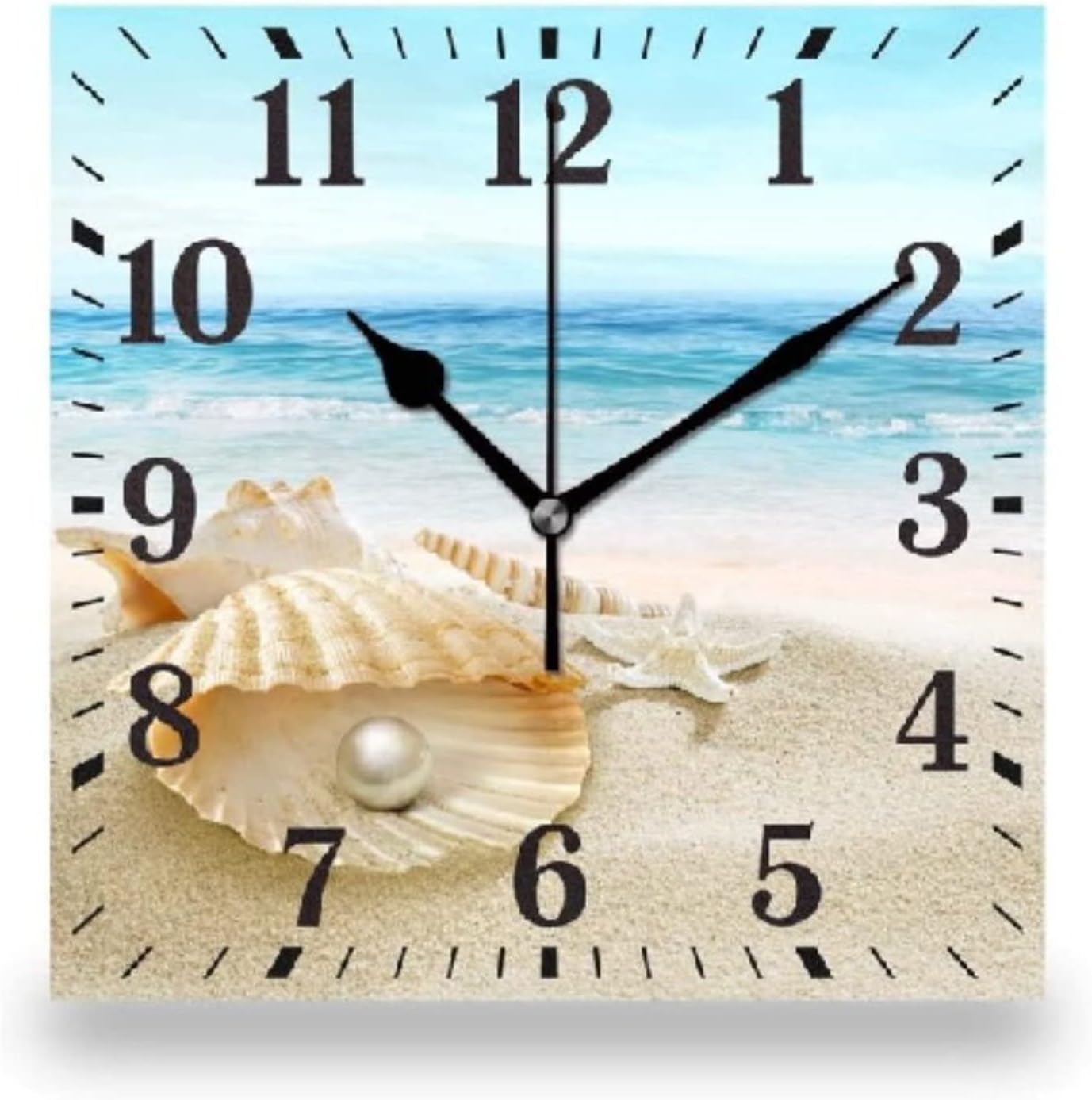 ArogGeld Beach Wall Clock Blue Sea at Beach Seen from Above Square Wood Clock 10 Inch Silent Non-Ticking Wooden Wall Clocks Battery Operated Living Room Bedroom Kitchen Farmhouse Decor Birthday