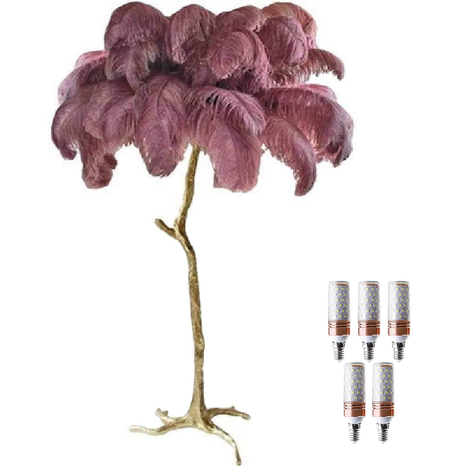 BAHOJAS LED Dimmable Floor Lamp With Natural Ostrich Feathers - Modern Luxury Resin Standing Lamp For Living Room, Home & Office Decoration