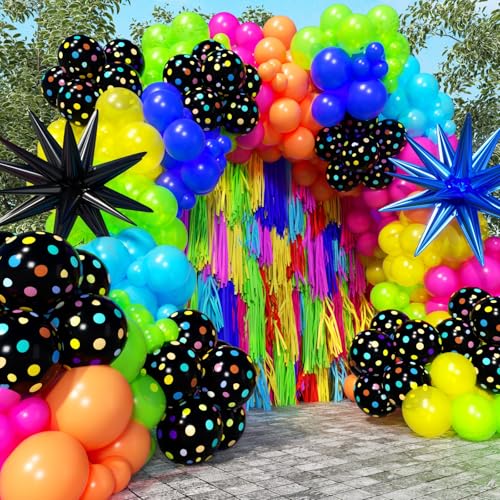 Monzleyyy 420Pcs Neon Balloons Garland Arch Kit with Glow in the Dark Balloons - Different Sizes Neon Balloon Arch Kit for Back to 80s 90s DISCO Birthday Lets Glow Party Rock Roll Party Decorations