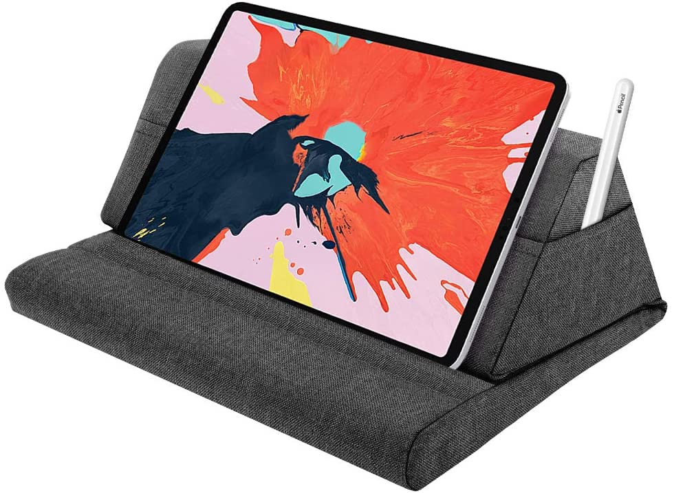 SwooK Tablet Pillow Stand, Soft Bed Pillow Stand for Universal Tablet Up to 11-Inch Tablet Compatible with iPad 10.2 inch iPad 9.7 inch iPad Air Pad Pro iPad Mini Lenovo Tablets Stand (Space Gray)
