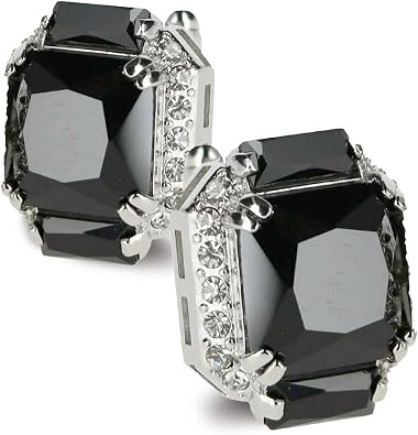 Rectangular Colored Diamond-Flanked Crystal Cuff Links Tuxedo Suit Accessories, Cufflinks for Men