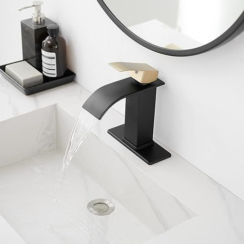 Miniatura 2 de Homevacious Grifo de baño de un solo agujero negro mate moderno cascada grifos de acero inoxidable para lavabo de baño tocador con drenaje
