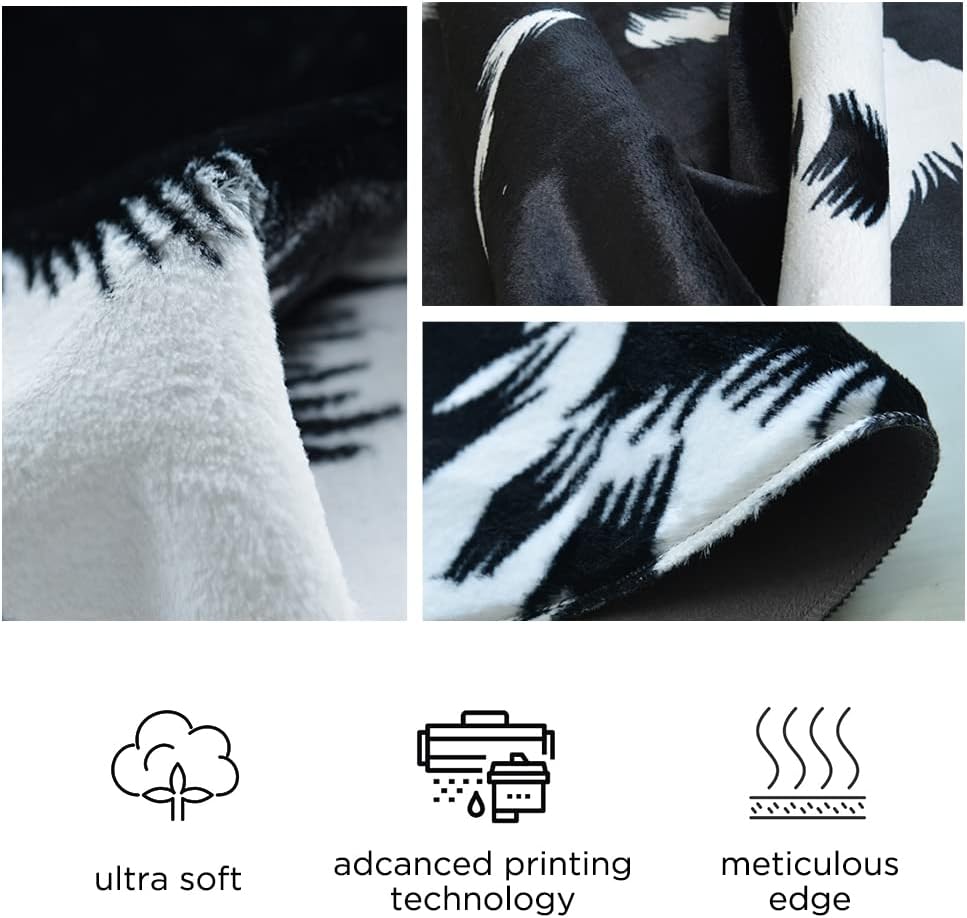 Rugoo Black Faux Cowhide 8.3 ft x 6.2 ft Cow Print Faux Animal Skin Faux Fur Rug for Living Room, Bedroom, Nursery