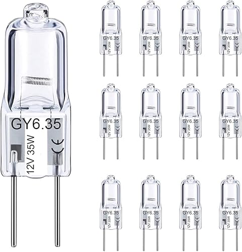 GY6.35 - Bombillas halógenas de 12 voltios, 35 vatios, paquete de 12 bombillas base GY6.35 de 2 pines, bombilla tubular T4 tipo JCD de repuesto para