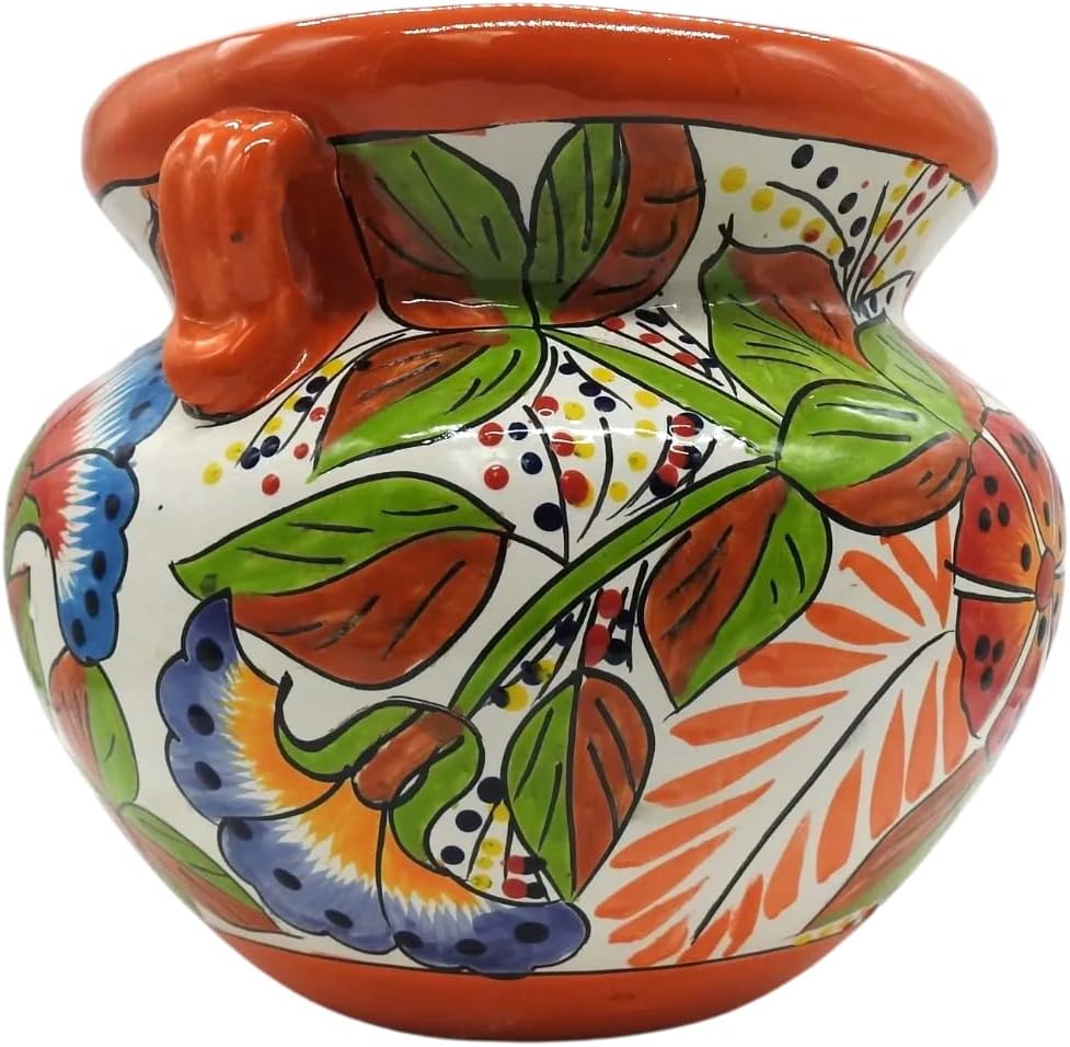 Michoacana Planter Small Hand Painted Pot Indoor Outdoor Multi Colored Glazed Fall