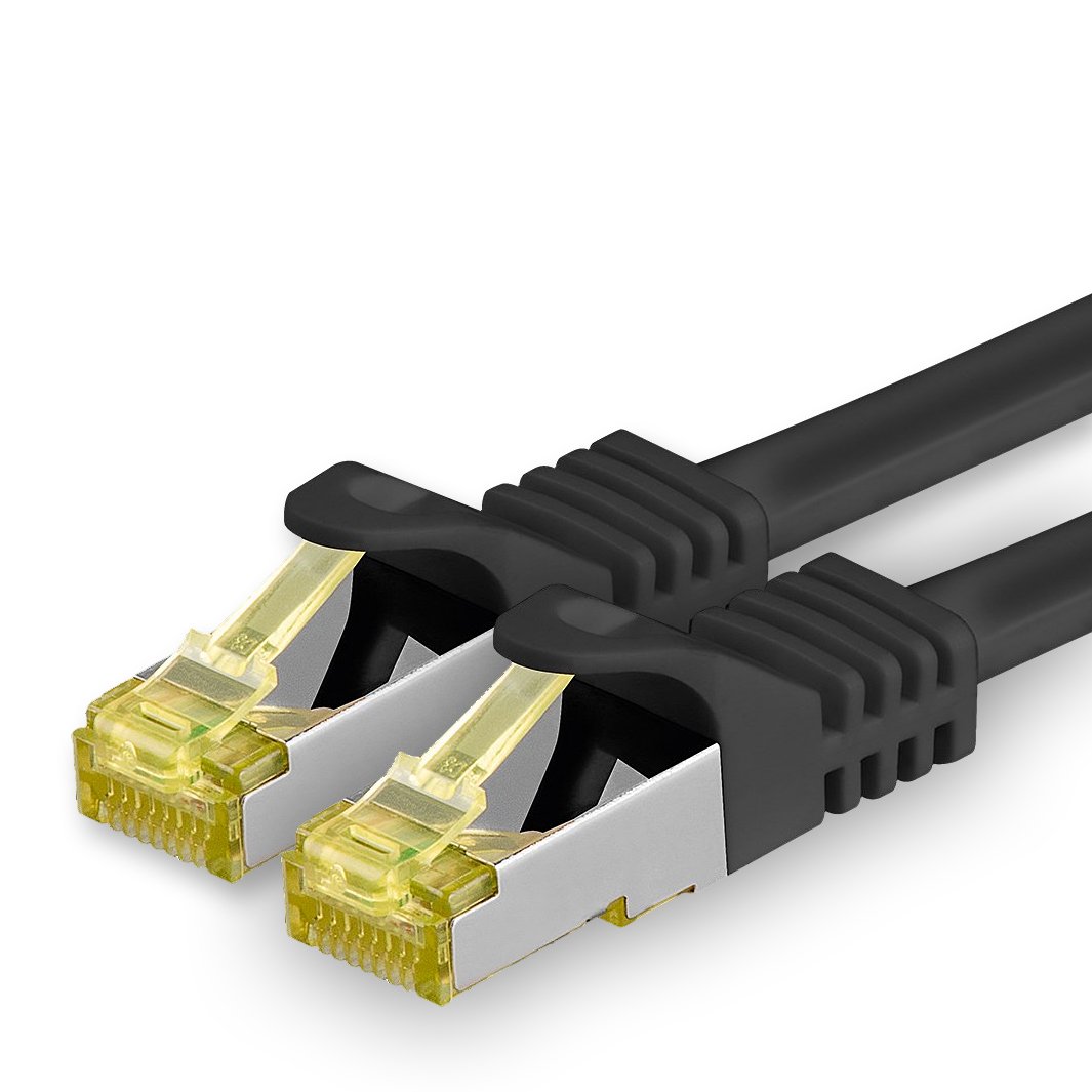 Cat.7 Patch Cable Set S/FTP (PiMF) Ethernet LAN Network Cables 10 Gigabit/s High Speed 600 MHz with Locking Protection Halogen-Free (LSZH) Schwarz - 1 Piece 2m