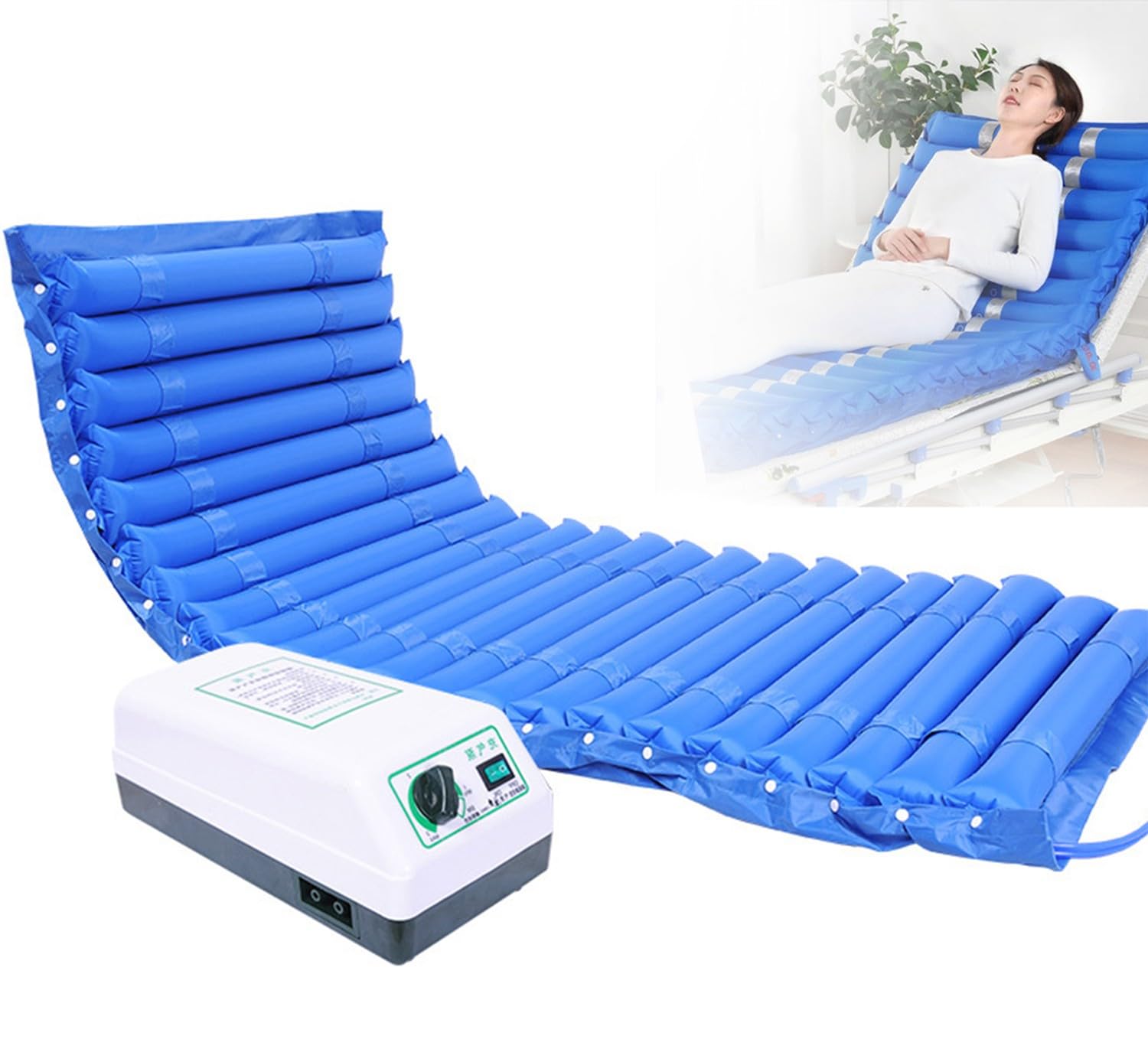 Colchón Antiescaras De Presión Alternante Colchón Inflable con Bomba Silenciosa Colchón Alivio Presión Impermeable Colchón Personas Encamadas, Poco Ruidoso, Cargable 135 Kg W110cm