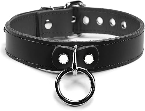 VP Leather Meraux Collar – Top Grain Leather & Soft Lambskin - Adjustable - Nickel Plated Buckles, Eyelets, Studs & O-ring