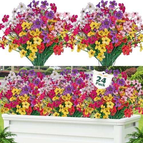 Lnoicy 24 Pcs Artificial Flowers for Outdoor,Plastic Flowers Deco...