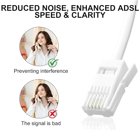 BT Telephone Splitters ADSL Filter with Cable and RJ11 Connection Adapter, ADSL Microfilter BT Plug/Socket Internet and Telephone Socket Splitter Cable for WiFi Sky EE Vodafone Plusnet Broadband Phone