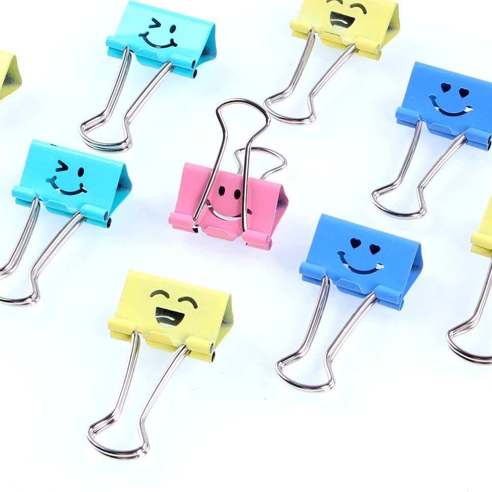 Binder Clips, Limque Paper Clips,Paper Clamps with Colored Cute Hollow Smiling Face,60 Pcs 1inch/25mm Size Clips, for Office,Teacher Gifts and Kitchen,Medium