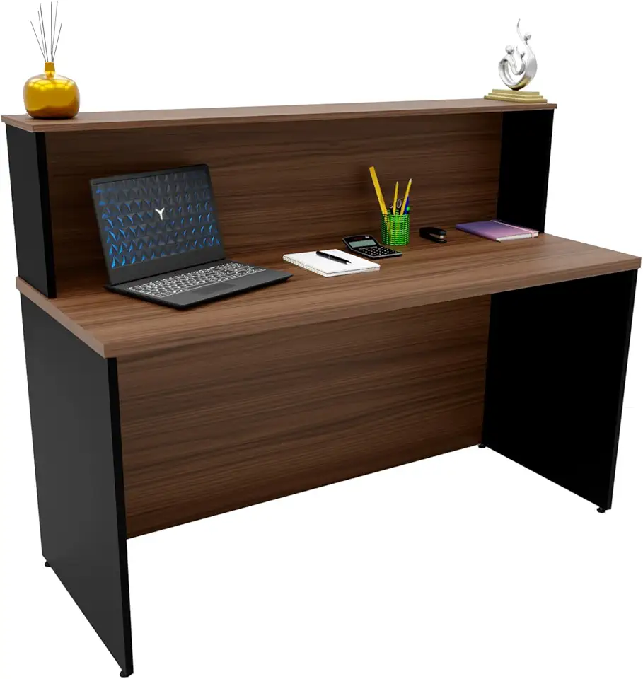 Balcão de Atendimento 140x60cm para Recepção e Consultório, Tampo MDP 30mm com Acabamento em ABS, Móvel Profissional para Escritório, Clínica e Ambiente Corporativo Netmobil (Nogal)