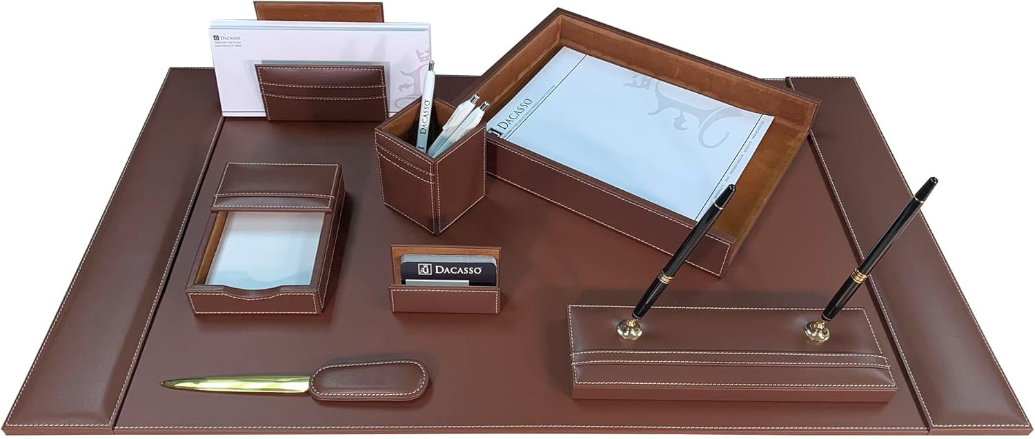 Dacasso Rustic Brown Leather Desk Set, 8-Piece (D3212)