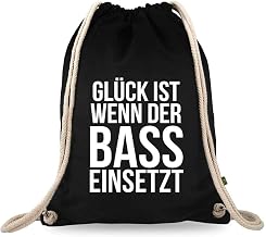 Gym Bag with Saying "Techno-Musik" Various Designs Cotton Black Sports Bag Backpack Approx. 12 Litres 37 x 46 cm