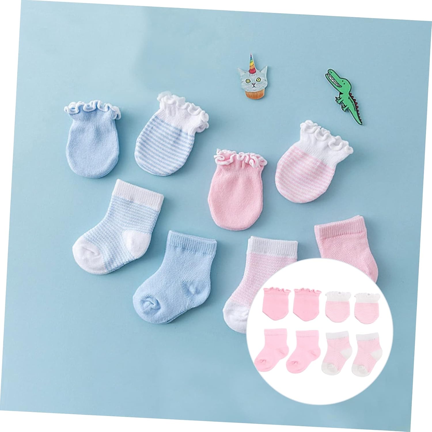 4 Pairs Socks Glove Set Newborn Sock Gloves Newborn Ankle Sock Newborn Mittens Infant Sock Baby Gloves