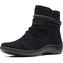 Clarks Women's Cora Braid Boot Ankle, Black Suede, 7