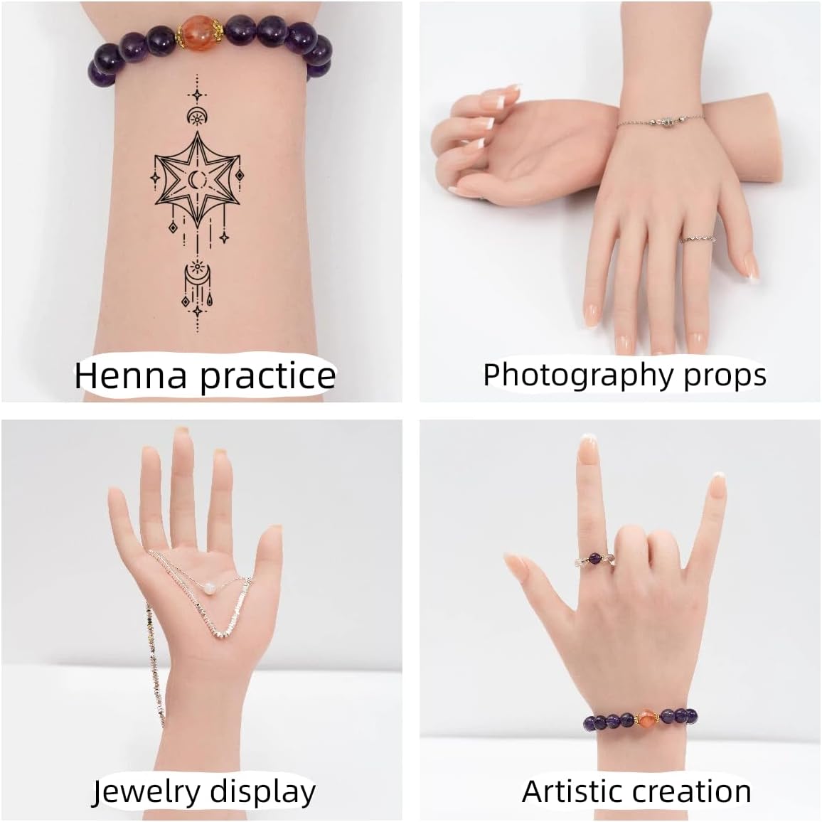kikookikoo Realistic Silicone Female Hand for Jewelry Shoot, Product Display, Art Reference Halloween Props Nail Art Display Photography Props (White-Without Skeleton-a Pair)
