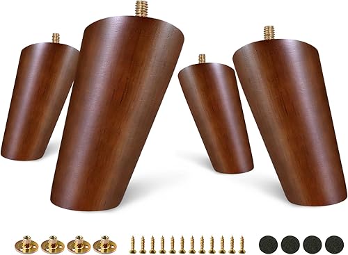 Miniatura 32 de FoDau770 Patas de Muebles de Madera de Caucho de 9 Pulgadas, Patas de Madera Rectas Cónicas de Mediados de Siglo para Sofá, Juego de 4, Patas