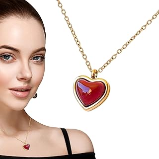 [SUKUSI] 天然石ハートネックレス | 彫刻が施された瑪瑙ストーン ハート シェイプ ネックレス,レディース ガールズ ナチュラル カーネリアン ペンダント ハンドメイド ネックレス