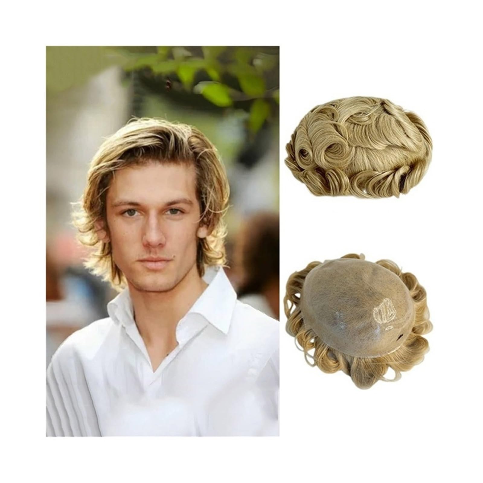 Peruka męska Tupecik męski z ludzkich włosów indyjskich, tupecik cienką skórą, męska proteza kapilarna 613# Blond Peruka dla mężczyzn(8x10)