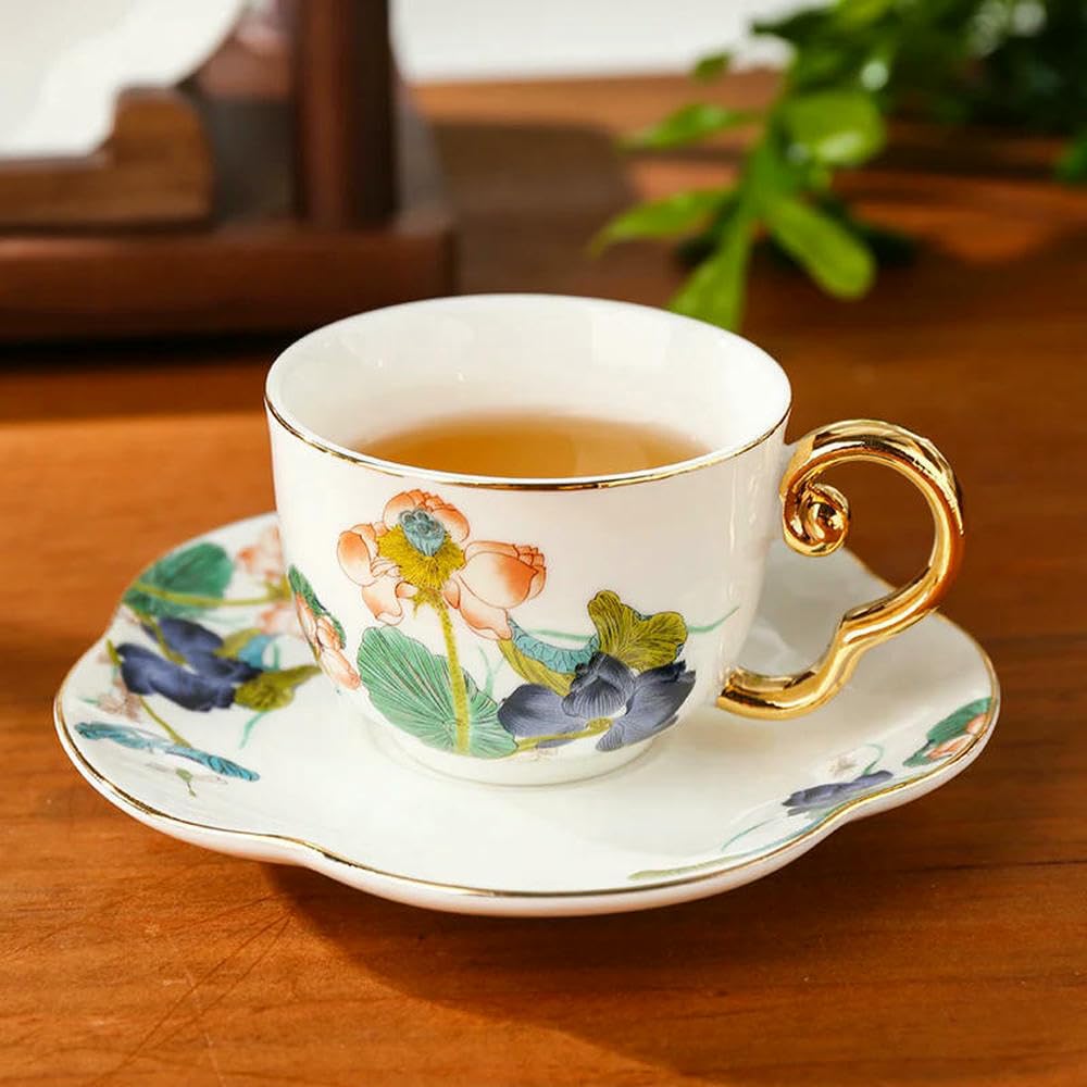 Tazza da tè in Ceramica con Vassoio, Resistente al Calore con Manico, Tazza da tè per Ragazze, Tazza da caffè, Tazza da tè pomeridiano, piattino