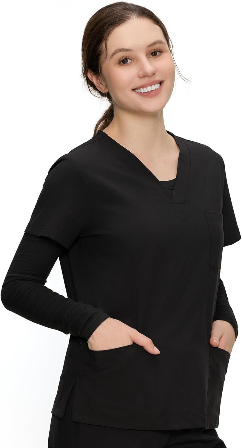 Underscrub Long Sleeve Women - Scoop Neck Scrubs Undershirt Soft Stretch Fitted Top - Image 7