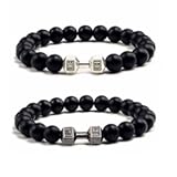 RINHOO FRIENDSHIP 2 PCS Dumbbell Bracelet for Man Gym Bracelet 8mm Lava Natural Stone Stretch Beads Bracelet with Dumbbell Weight Bracelet for Man