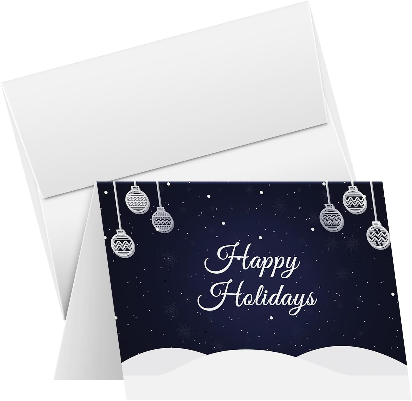 Blue Happy Holidays – Blank Fold Over Greetings Cards and Envelopes for Christmas and New Year’s Greetings, Invitations, Announcements, Gifts and Presents | 25 per Pack | 5 x 7" (When Folded)