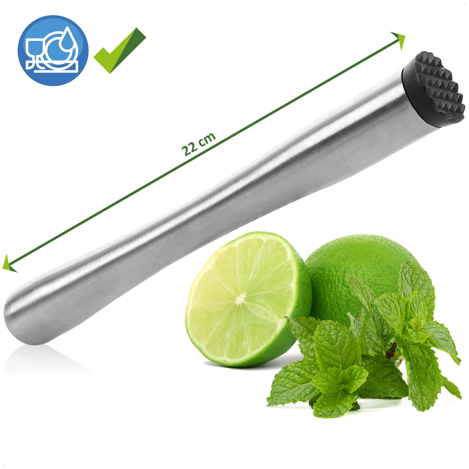 Cocktail Muddler - Tritaghiaccio in acciaio inossidabile - Tritaghiaccio - Mortaio da cocktail con testa in plastica - Spremi lime - Accessori da bar e cucina (1 pezzo - pestello)