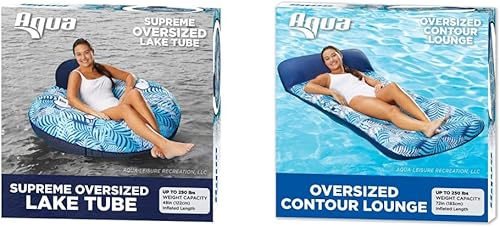 Aqua Leisure Flotador de tubo Supreme Lake de gran tamaño Helecho azulblanco y flotador de piscina de contorno de gran tamaño Extra grande