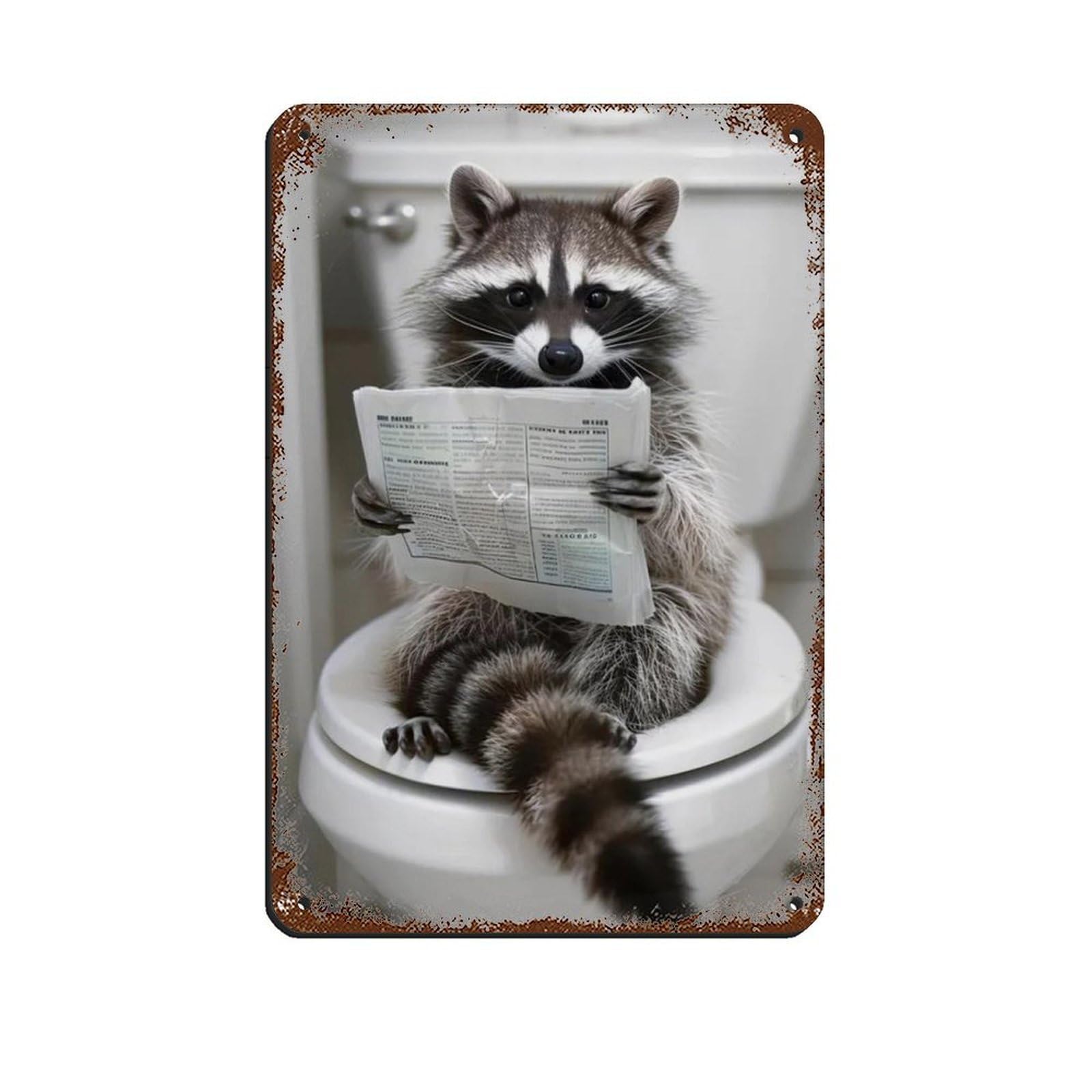 Funny Raccoon Bathroom Art Retro Poster Metal Tin Sign Chic Art Retro Iron Painting Bar People Cave Cafe Family Garage Poster Wall Decoration 8x12inch(20x30cm)