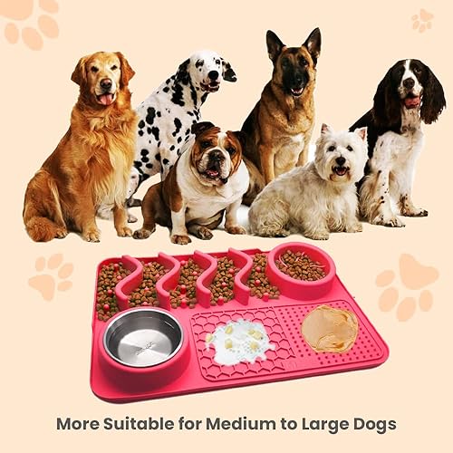 Miniatura 7 de ZILLY Tapete de silicona para lamer perro con ventosas de alimentación lenta y rompecabezas, reductor de ansiedad y aburrimiento (rosa, grande de 17