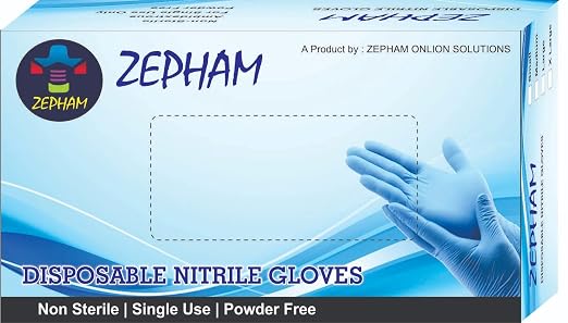Nitrile Powder-Free Hand Gloves - Pack of 100 (Blue/White, Large)